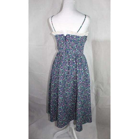 Vintage Candi Jones Micro Floral Sweetheart Dress Eyelet Lace Ruffle Cami Strap - Picture 2 of 16